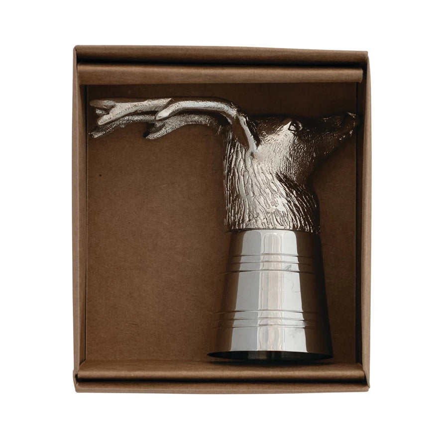 Cast Aluminum & Stainless Steel Deer Head Shot Glass in Kraft Box