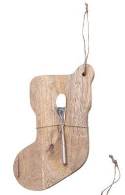 Mango Wood Board & Canape Knife, Set of 2 Tied with Jute, 6 Styles