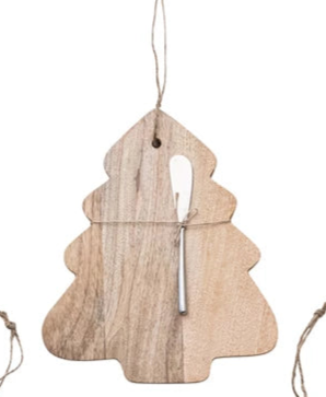 Mango Wood Board & Canape Knife, Set of 2 Tied with Jute, 6 Styles