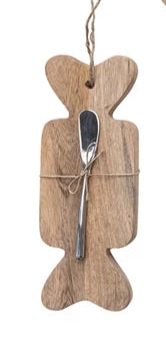 Mango Wood Board & Canape Knife, Set of 2 Tied with Jute, 6 Styles