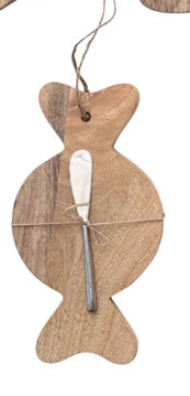 Mango Wood Board & Canape Knife, Set of 2 Tied with Jute, 6 Styles