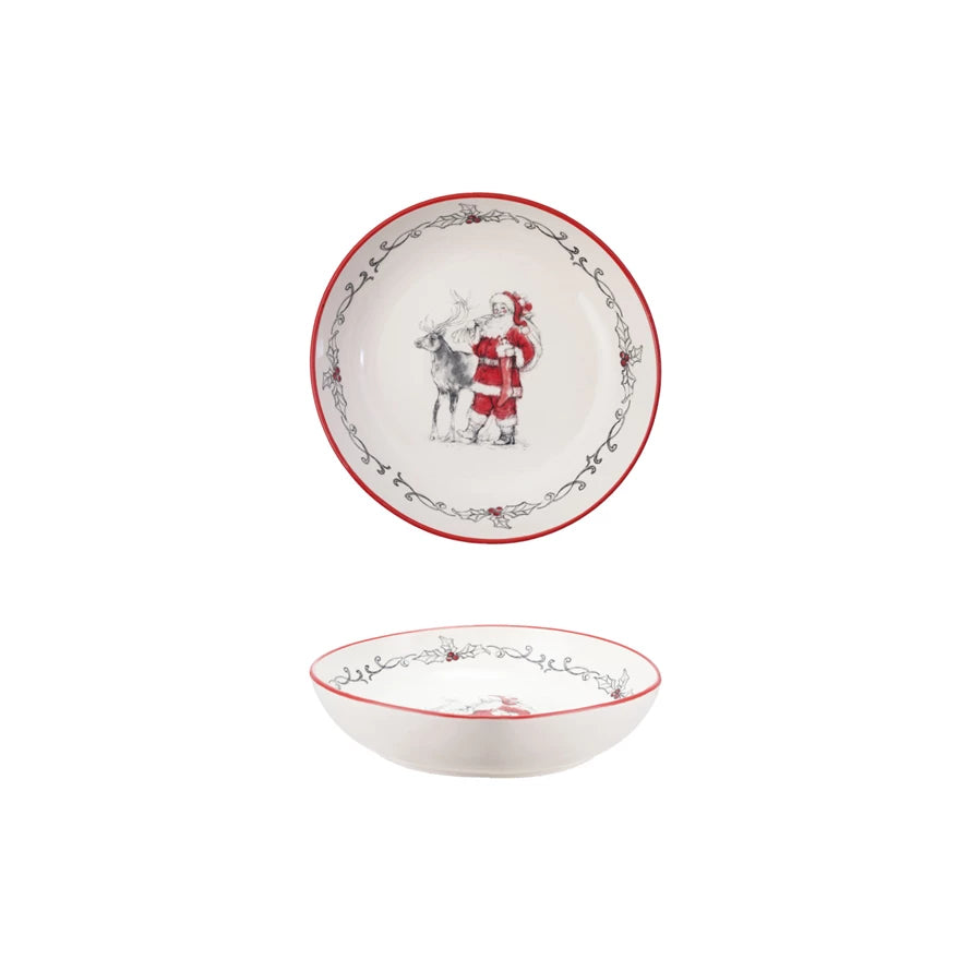 Stoneware Bowl w/Santa & Reindeer
