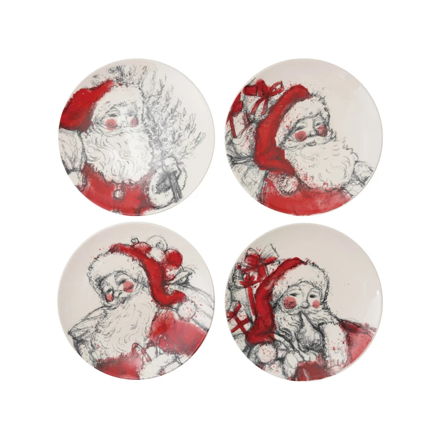Stoneware Plate w/Santa Image (4 Styles)