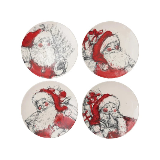 Stoneware Plate w/Santa Image (4 Styles)