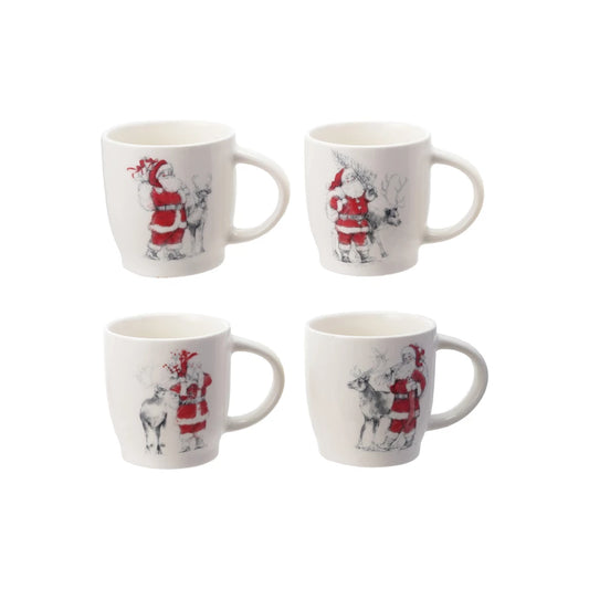 Stoneware Mug w/Santa & Reindeer Image (4 Styles)