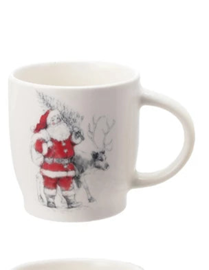 Stoneware Mug w/Santa & Reindeer Image (4 Styles)