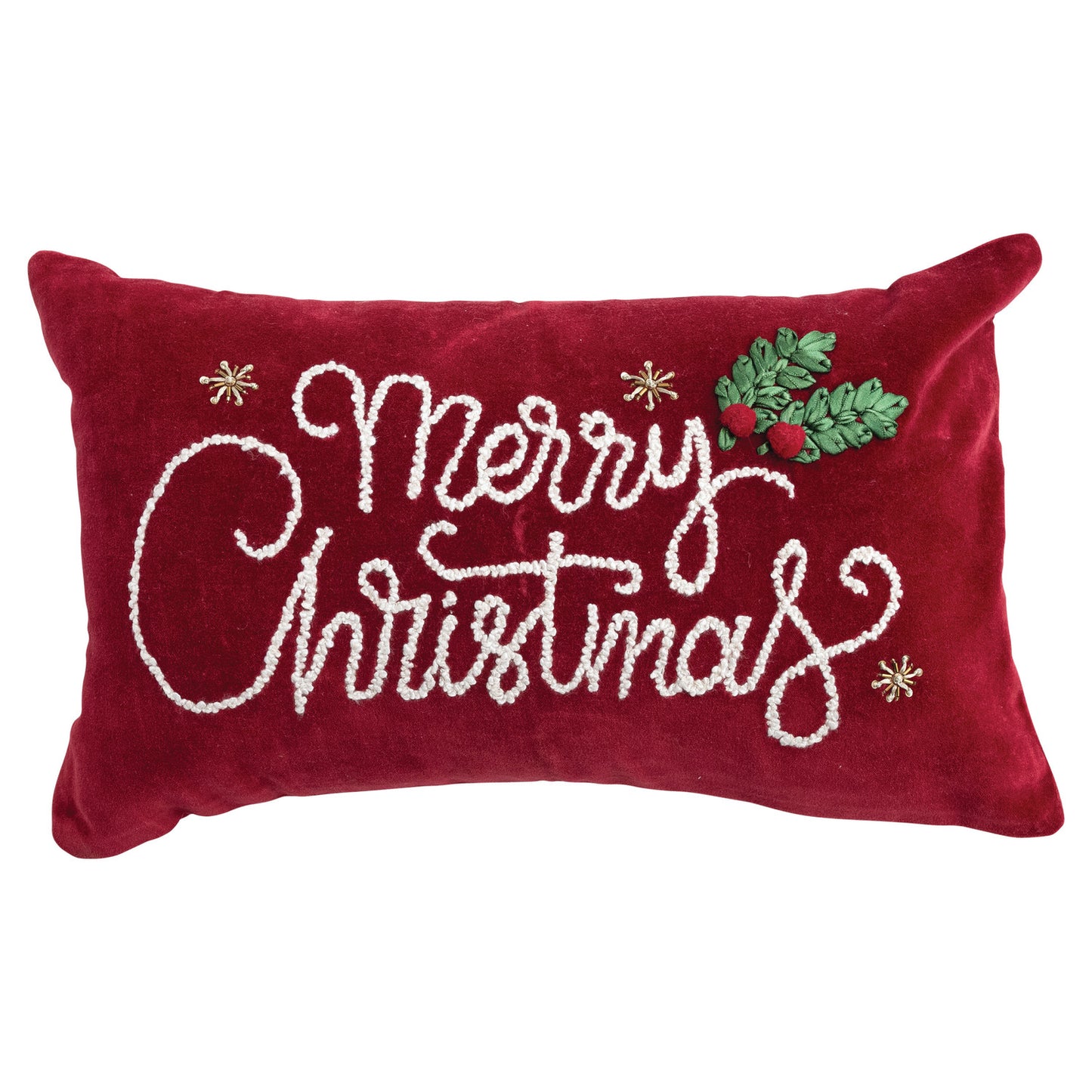 Cotton Velvet Lumbar Pillow w/Embroidery & Applique "Merry Christmas"