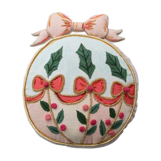 Ornament Shaped Pillow w/Embroidery & Velvet Back