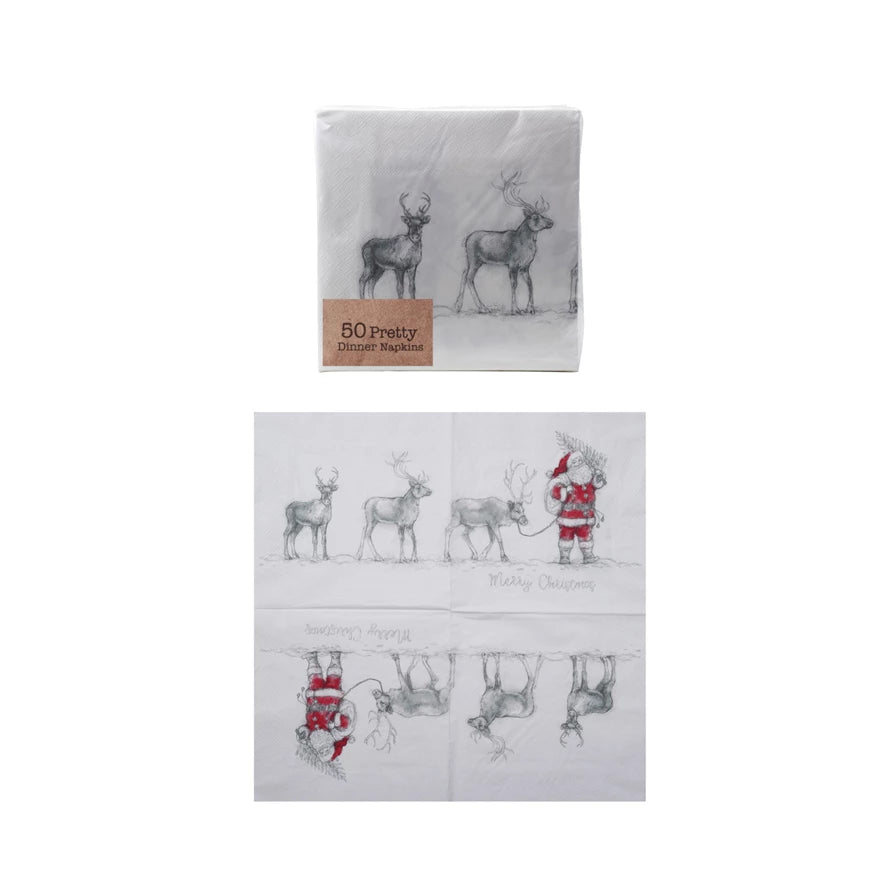 Paper Napkins w/Santa Leading Reindeer Image