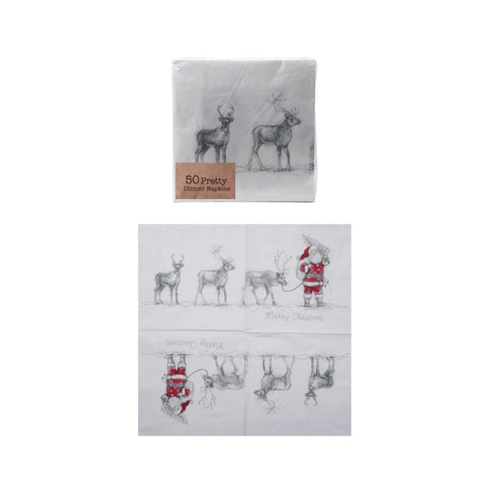 Paper Napkins w/Santa Leading Reindeer Image