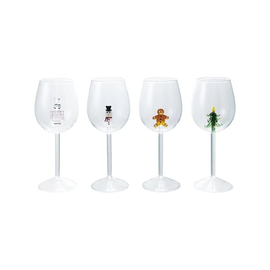 Stemmed Wine Glass w/Holiday Figure Inside (4 Styles)