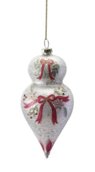 Hand-Painted Glass Ornament w/Design/Velvet Bow (4 Styles)
