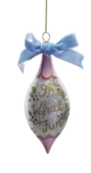 Hand-Painted Glass Ornament w/Design/Velvet Bow (4 Styles)
