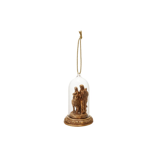 Resin Cloche Holy Family Ornament with LED Light