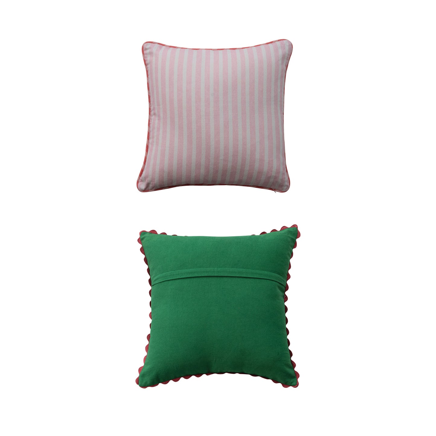 Square Linen Printed Pillow w/Saying, Embroidery & Ric Rac Trim (2 Styles)