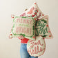 Square Linen Printed Pillow w/Saying, Embroidery & Ric Rac Trim (2 Styles)