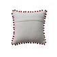 12" Square Cotton Slub Pillow with Pom Pom Trim & Tufted "Jolly", White & Red