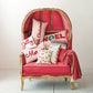 12" Square Cotton Slub Pillow with Pom Pom Trim & Tufted "Jolly", White & Red