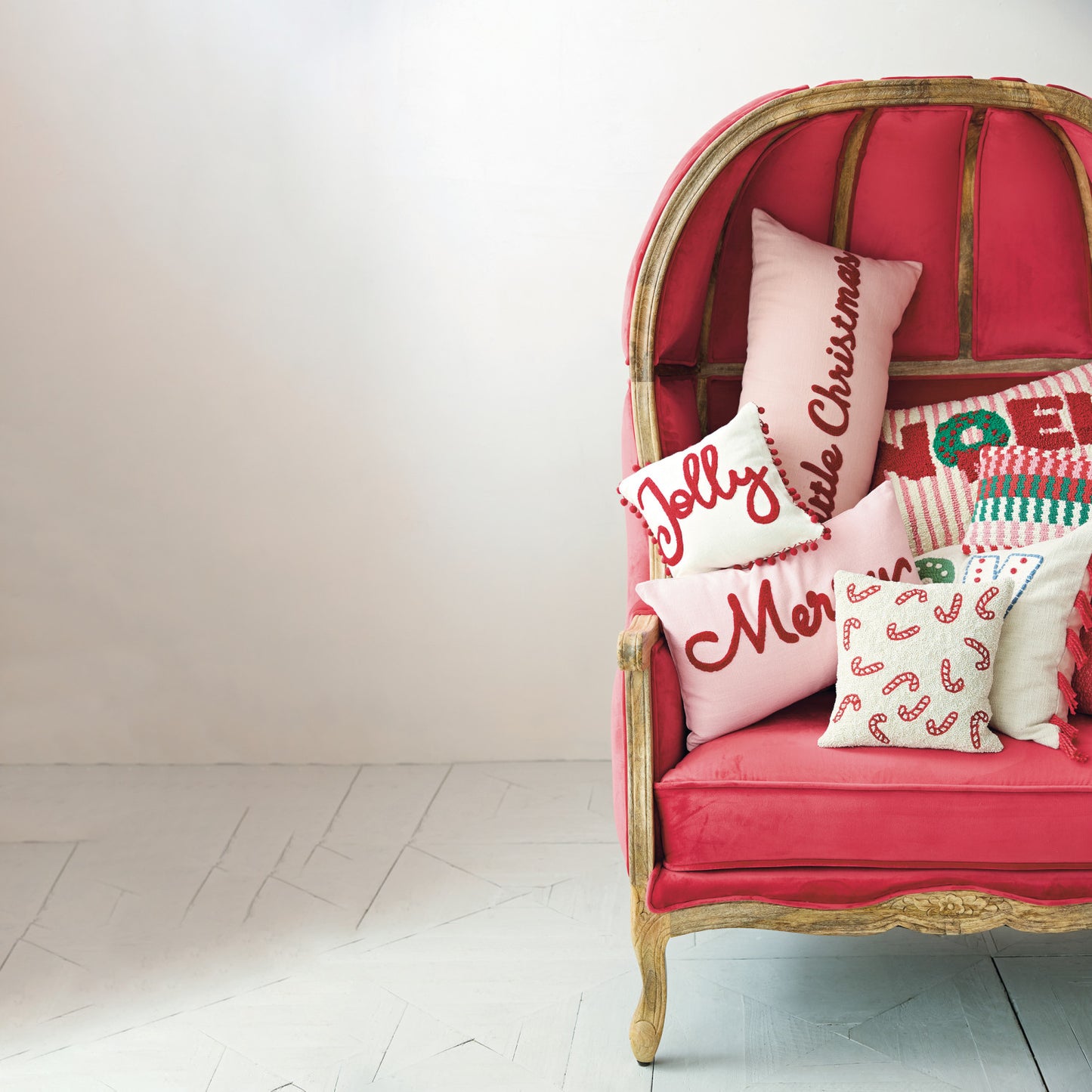 Square Cotton Slub Lumbar Pillow w/Tufted Merry
