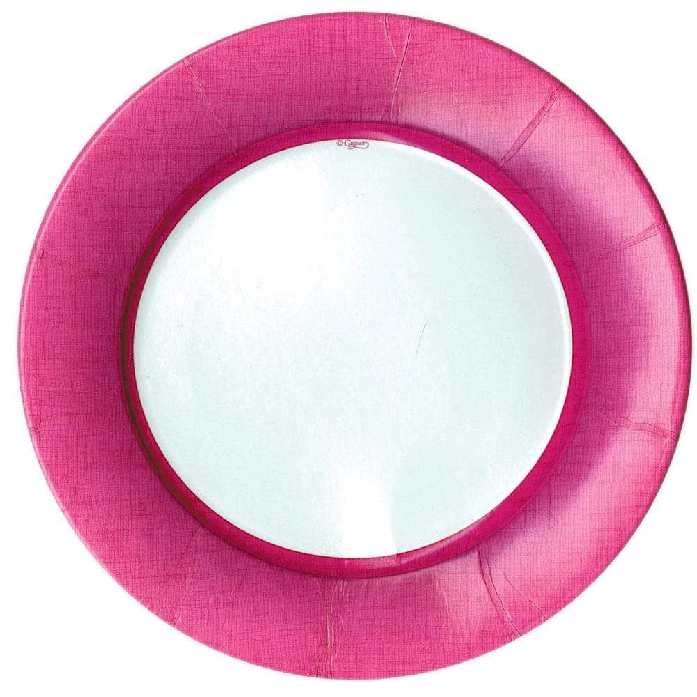 Linen Border Paper Dinner Plates in Fuchsia - 8 Per Package