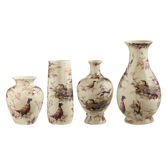 White Crackled Ceramic Pheasant Vases