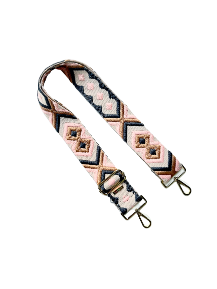 Boho Western Guitar Purse Strap - Pink & Grey