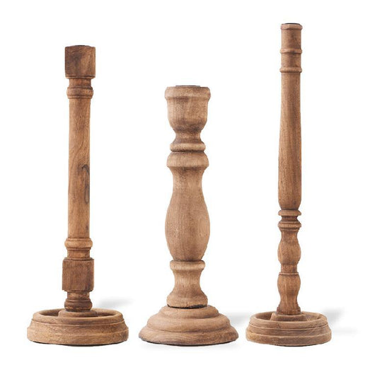 Brown Wood Taper Candleholders s/3