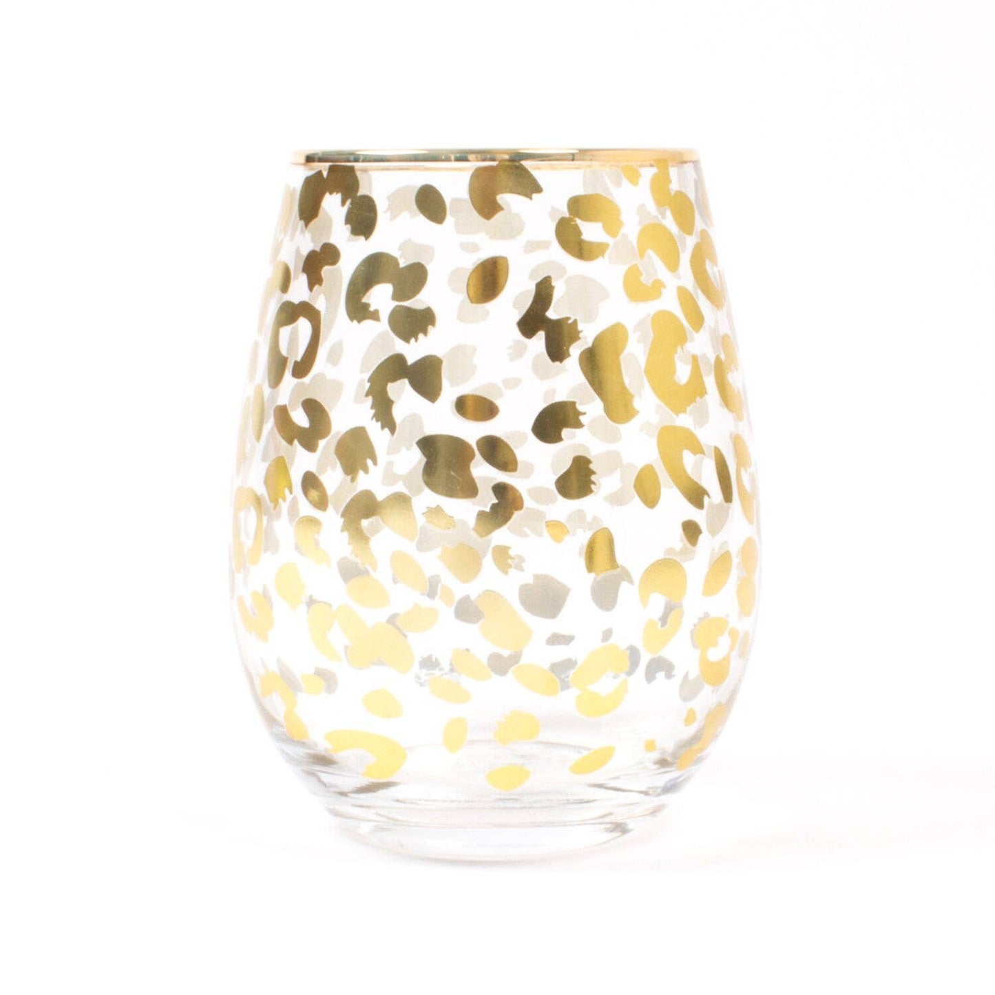 Gold Leopard Stemless Wine Glass