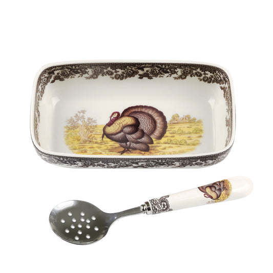 Woodland Cranberry Dish w/Slotted Spoon