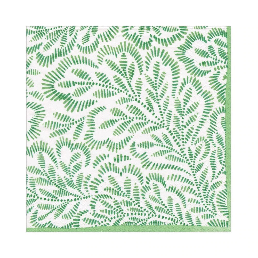 Block Print Leaves Paper Luncheon Napkins in Green - 20 Per Package