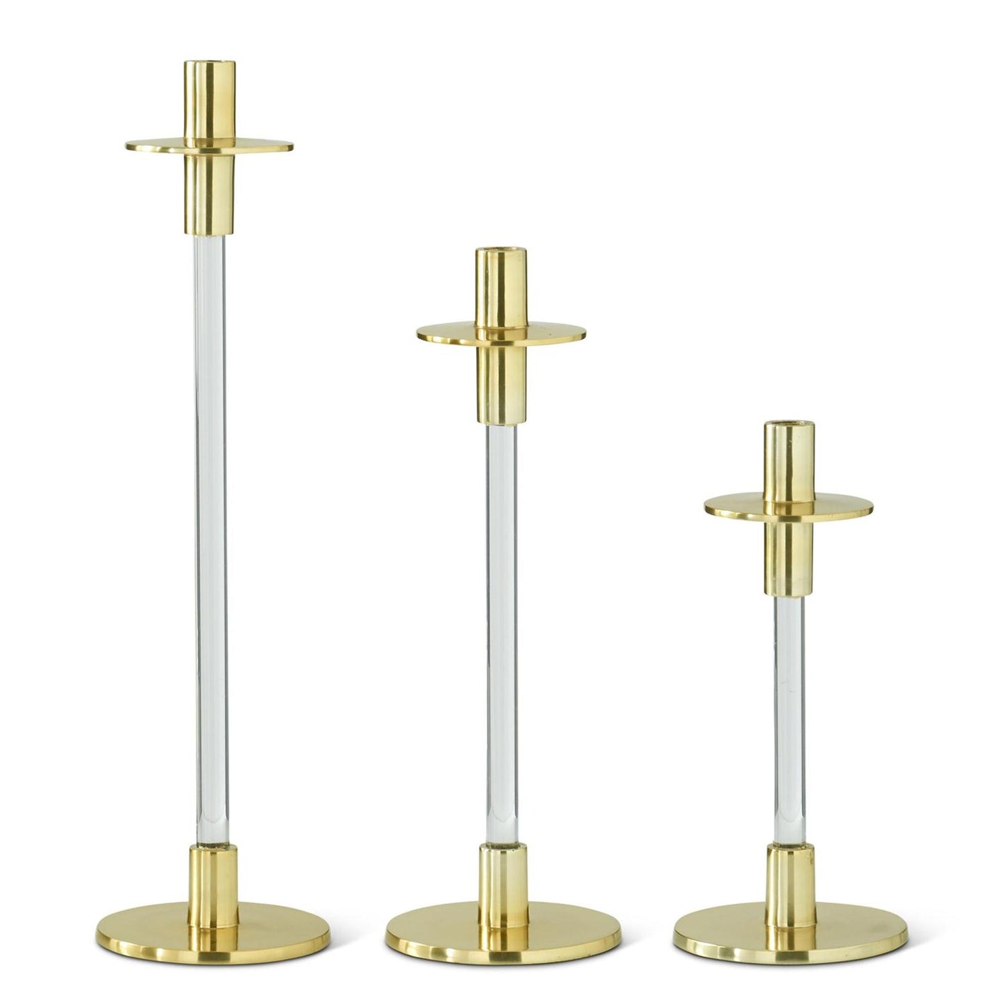 Clear Acrylic & Gold Metal Slender Taper Candleholders