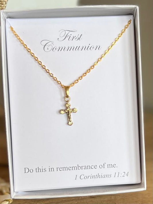 First Communion Crucifix Gold Necklace