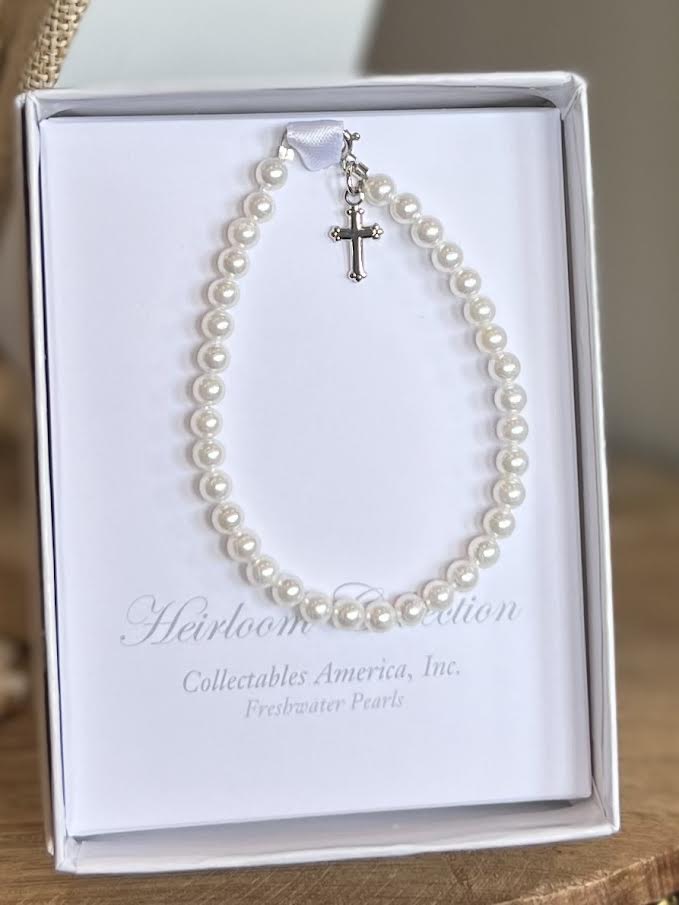 FRESHWATER PEARLS CROSS 6" BRACELET