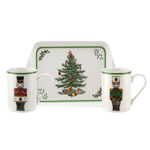 Christmas Tree 3pc Mug and Tray set Nutcracker