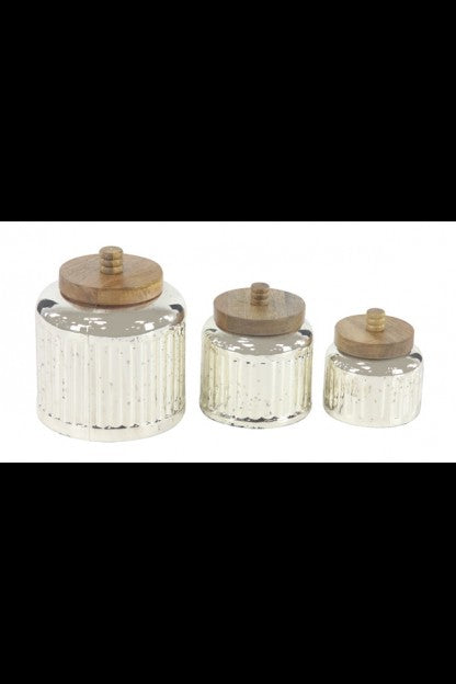 GLASS WOODEN JARS WITH LIDS