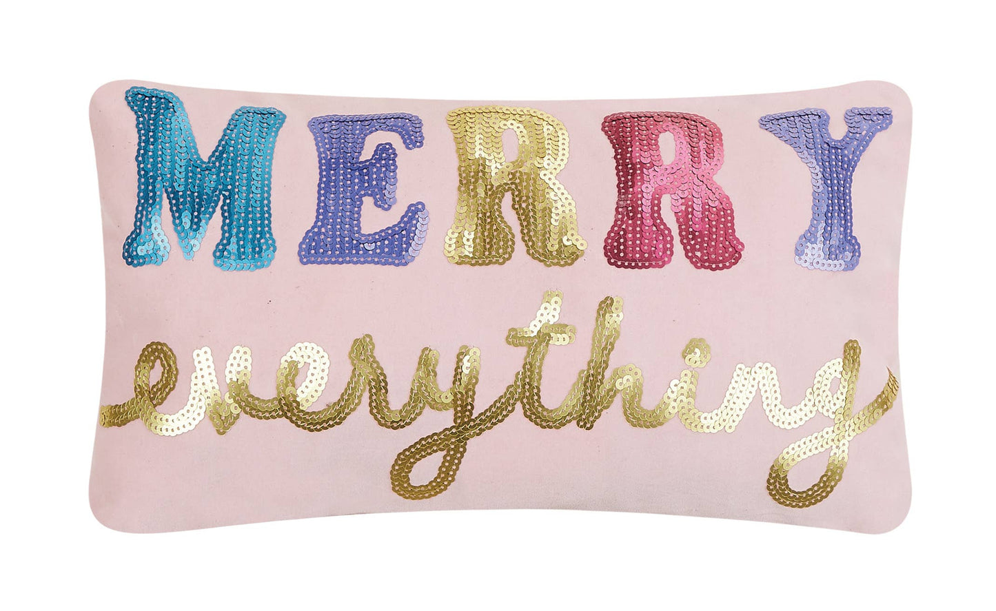 Pink Vel Merry Every Sequin Embroidered Pillow