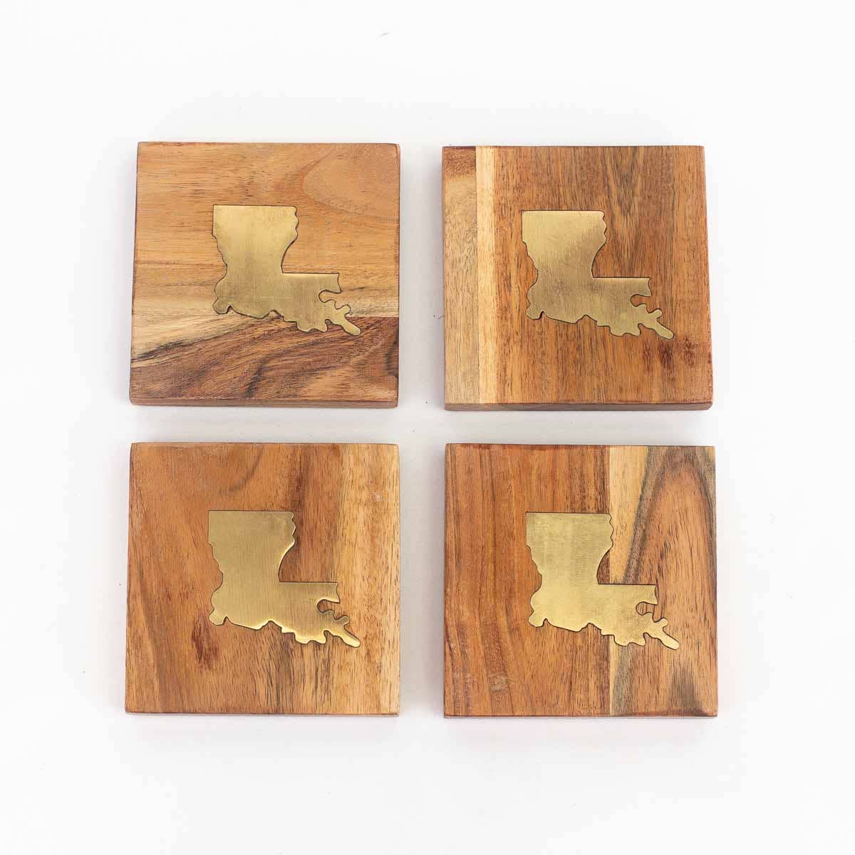 Louisiana Wood Coasters   Natural/Brass   4x4