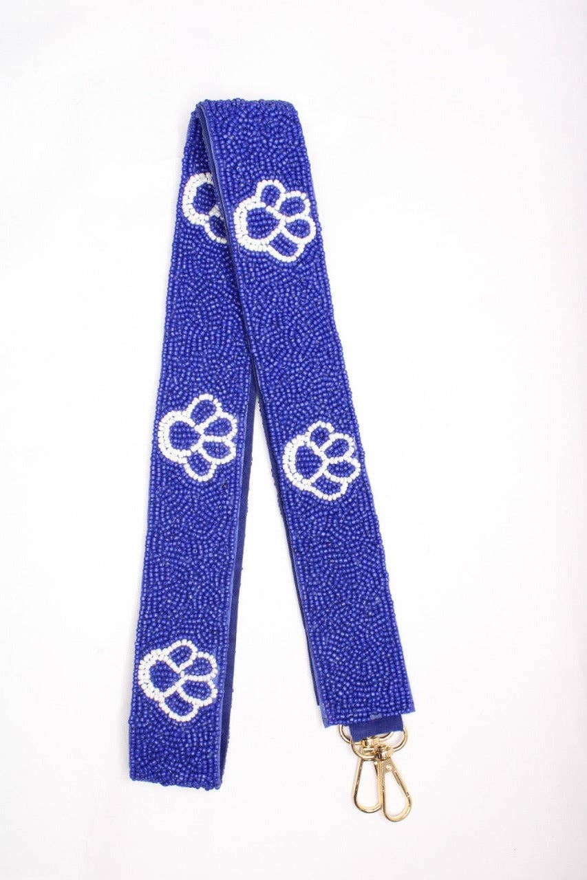 Royal Blue + White Paw Beaded Purse Strap