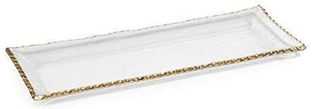 Clear Textured Rectangular Tray with Jagged Gold Rim - Large