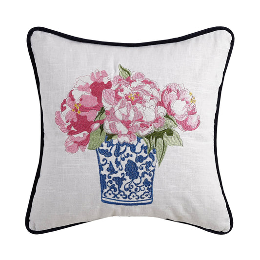 Pretty In Pink Flower II Embroidered Pillow