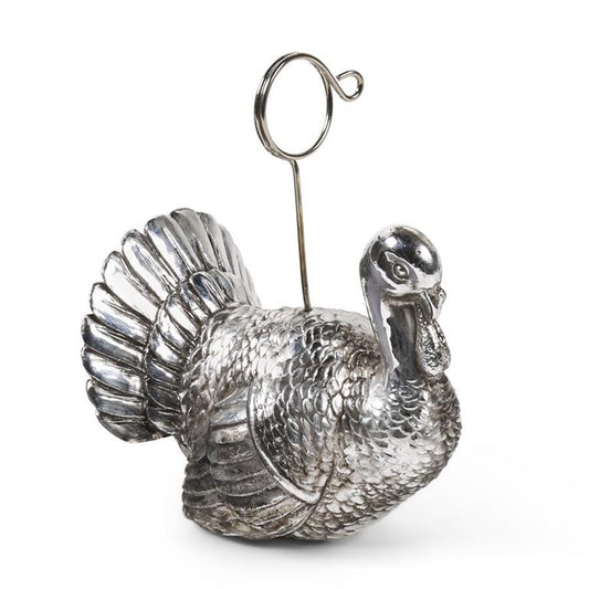 Silver 4 inch Resin Turkey Card Holder