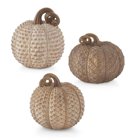 Resin Beige Textured Pumpkins - 3 assorted