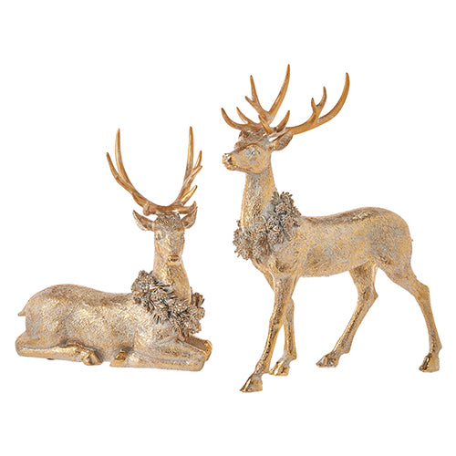 Gold Deer w/Wreath (Set of 2)