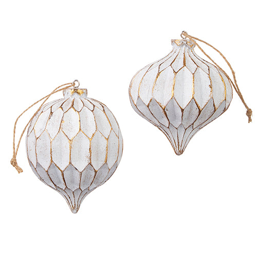 White and Gold Textured Finial Ornament