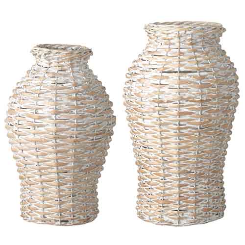 WHITEWASHED WOVEN VASE - SMALL