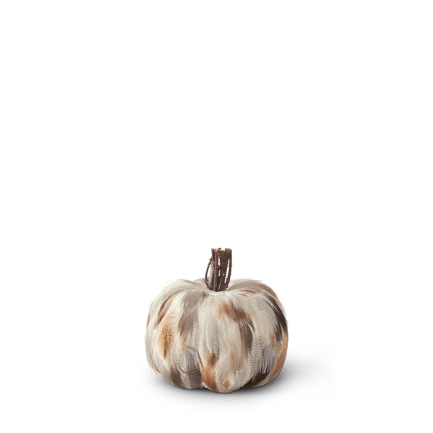 Gray & Brown Feather Pumpkin w/Twig