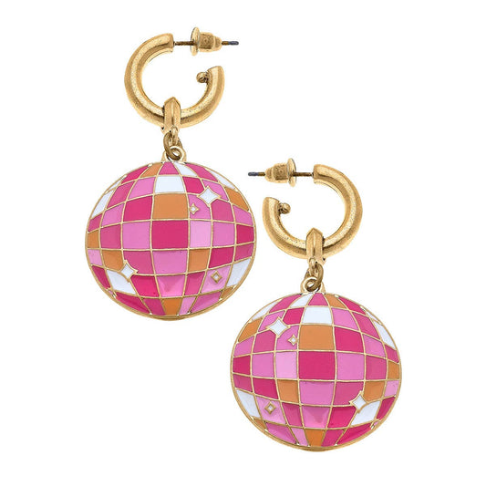 Rodeo Disco Ball Enamel Drop Hoop Earrings in Multi