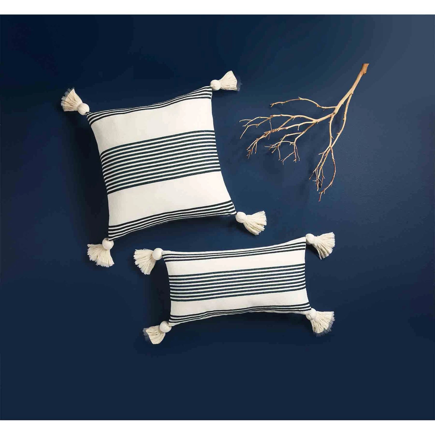 Lumbar Striped Tassel Pillow