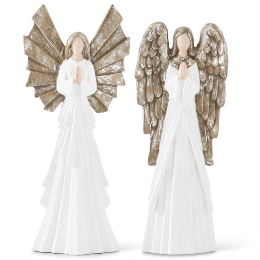 White Glittered Praying Angels (Set of 2)