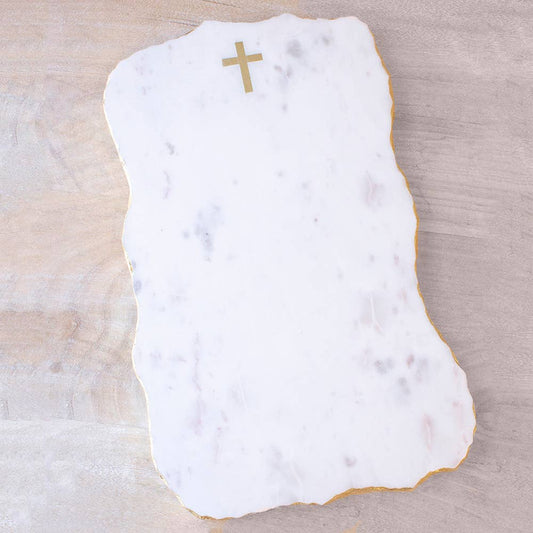 Cross Marble Serving Board   White/Gold   9.5x15